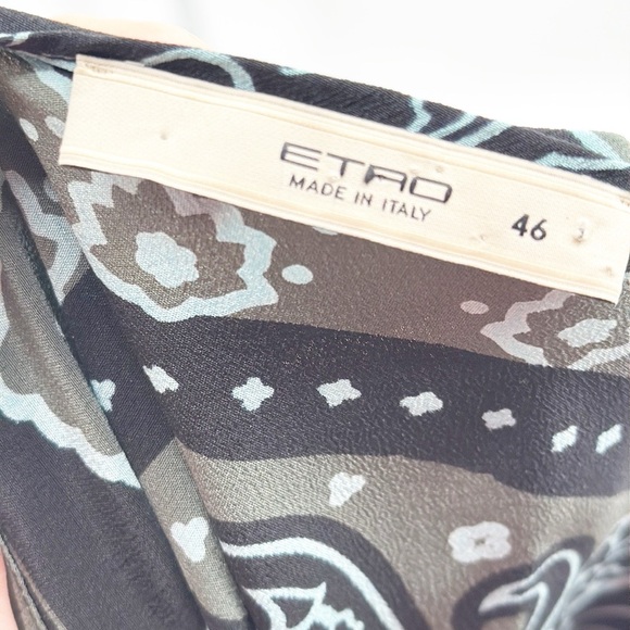 ETRO Paisley silk Handkerchief Blouse Top Size 46 Medium size 10 Gray Green - Picture 2 of 14